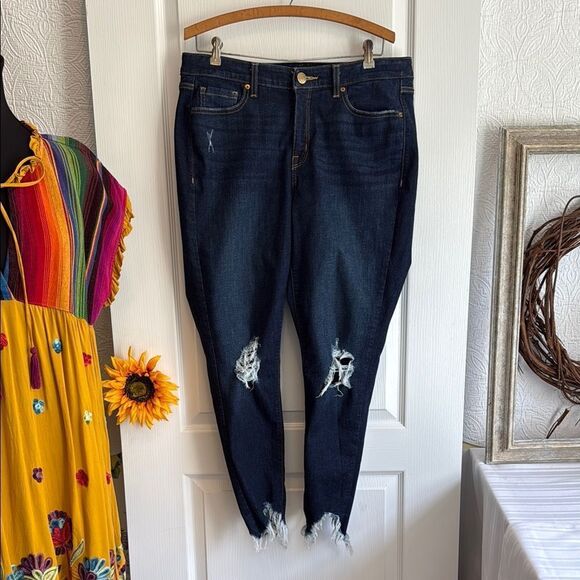 Lane Bryant Mid Rise Skinny Ankle Distresses Distressed Blue Jeans - 14R - Picture 1 of 7
